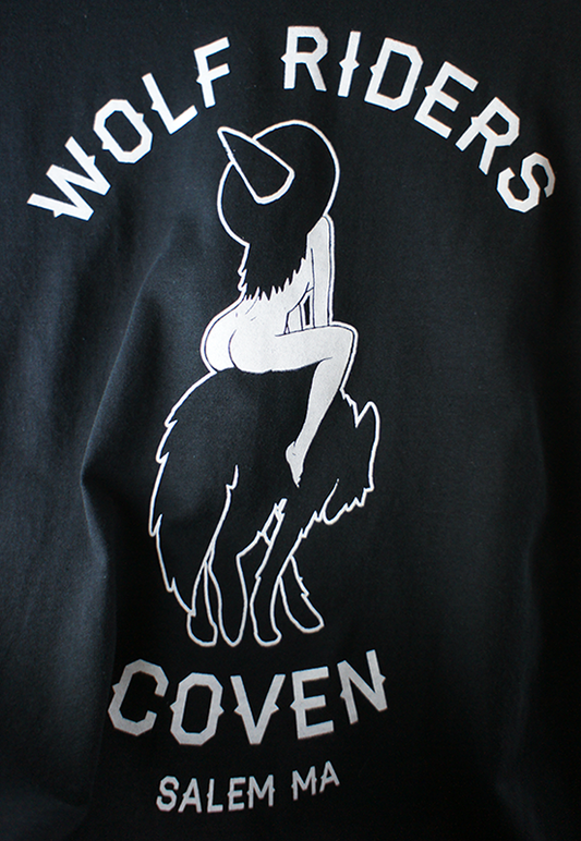 corpse, tits, wolf coven,Join the sacred coven of the wolf riders with this official members only design. Based on a drawing by artist @corpstits. 16 ounce 100% Preshrunk Cotton T-Shirt, hand screen printed with plastisol ink.